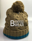 Ladies Cable and Twist Knit Beanie Hat with The Large Yarn POM