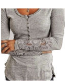 Women's Clothing Lace Stitching Long Sleeve Knitted T-Shirt Women T Shirt