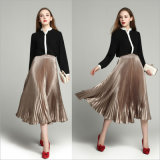 Champagne All-Match Long Pleated Skirt for Woman's Clothes