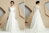 V-Neck Capes Lace Jackets A-Line Court Train Wedding Gown W1471938