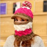 Custom Hand Knit Windproof Hulled Hat Hooded Winter Cap Neckwarmer