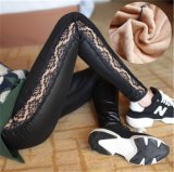 Leggings for Women with Fleece PU Leather Lace Splicing P1252