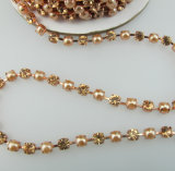 Rose Gold Pearl and Rhinestone Embellishments Cup Chain Trimmings