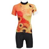 Chrysanthemum Patterned Bicycle Cycling Jersey Suit Quick Dry for Summer Women's Shorts Set with 3 D