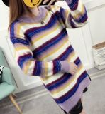Striped Loose Sleeve Long Knitted Sweater Woolen (BTQ225)
