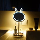 LED Lighted Makeup Mirror, Rabbit-Shaped Foldable Vanity Mirror, Table Lamp and Night Light for Cosmetic, Gift, Reading, Travel