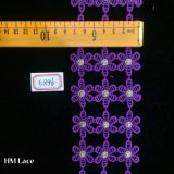 7.5cm Embroidery Lace Fabric with Three Lines Purple Flowers for Clothing Accessories Hme896
