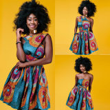 Women Casual African Print Multi-Way Pleated Swing Dress, Bohemian Style Dress