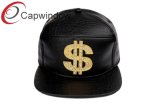 Black 6 Panel Snapback Hat with Custom Metal Patch $