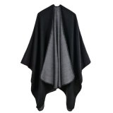 Women's Color Block Open Front Blanket Poncho 2-Tone Reversible Cashmere Like Cape Thick Winter Warm Stole Throw Poncho Wrap Shawl (SP234)
