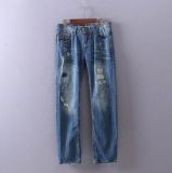 Jean Pants Straight Leg with Heavy Enzyme Wash Sand Wash Abrasion Grinding Jean Pants