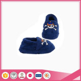 Navy Short Plush Kids Slipper with Embroidery