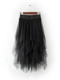 Apparel Black Irregularity Polyester Mesh Women's Pleated Skirt