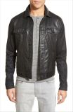 OEM Trim Fit Leather Jacket for Men with Knit Sleeves