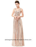 Luxury Gold Silver Evening Dress Sequins Double V-Neck Evening Dress