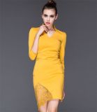 European 2015 High-End Women Ol Career Sexy Pack Hip Stitching Lace Dress