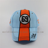 Custom Light Blue Racing Baseball Cap with Woven Label/Tag