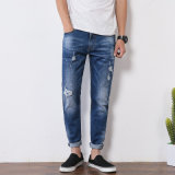 New Fashion Blue Broken Washing Man Jeans with Orange Button (HDMJ0014-17)
