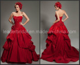 Red Color Taffeta Ball Gown Hand Flowers Bridal Wedding Dress Yao30