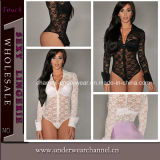 Sexy Lady White Black Lace Long Sleeves Teddy Lingerie (T3182)