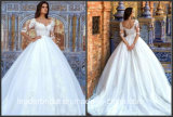 V-Neckline Bridal Dress Lace Tulle 3/4 Sleeves Plus Size Wedding Dresses F60