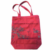 Factory OEM Produce Custom Logo Print Red Cotton Canvas Tote Shopper Bag