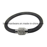 Stainless Steel Mesh Chain Bracelet with Rhinestone Magnetic Clasp