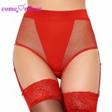 Plus Size Red High Waist Side Garter Fishnet Panty