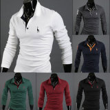 Men's Knitted Long Sleeve Embroidery Polo Shirt