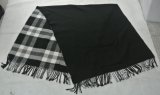 Reversible Plaid & Solid Woven Blanket Scarf with Pockets