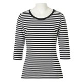 Half Sleeves Black and White Stripes T Shirt for Women