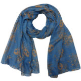 Lady Fashion Polyester Voile Scarf with Skull Print (YKY4214)