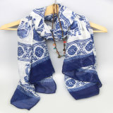 98*180cm Blue Bandanna Printing Flower Scarf for Ladies Fashion Accessory