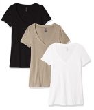Women's Deep V-Neck Cotton Blend Short Sleeve T-Shirt in Various Colors, Sizes and Materials