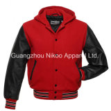 Quality Fashion Plain Hooded Woolen Varsity Jackets with OEM Service