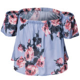 Ladies off-Shoulder Short Sleeve Loose Blouse Casual Top Floral New