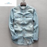 Fashion Contracted Slim Long Sleeves Men Denim Shirts with Wooden Buttons by Fly Jeans
