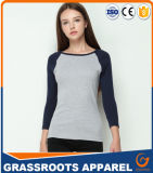 100 Cotton Women's T Shirt Patchwork Contrast Sleeve Tops
