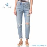 Fashion Relaxed Ripped High Waist Women Jeans Pants with Light Blue by Fly Jeans
