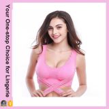 Fashion Women Double Front Closure Sports Genie Bra with Lace (15030)