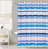 Blue Horizontal Stripe Design PEVA Waterproof Shower Curtain for Bathroom