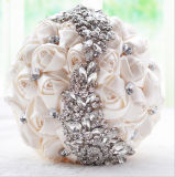 Satin White/Champagne Rose Flower Bridal Wedding Bouquet with Stones (Dream-100087)