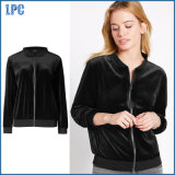 Simple Black Fleece Zipper Lady Jacket