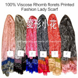 100% Viscose Hot Sale Fashion Ladies Rhomb Florets Printed Scarf