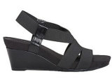 Comfortable Black Faux Leather and Elastic Wedge Sandals