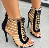 2017 New Sexy Women's Sandal Europe and The United States Style Metal Decoration High Heels Hollow Sandals