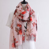 Lady Fashion Floral Printed Cotton Silk Scarf (YKY1144)