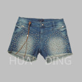 New Fashion Design Ladies Short Jeans with Nail Bead (HDLJ0028)