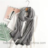 Top Quality Woven Striped Crinkle Fashion Scarf in Linen/Cotton (HP07)