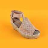Womens Breathable Suede Tan Causal Buckle Strap Wedge Espadrille Sandals